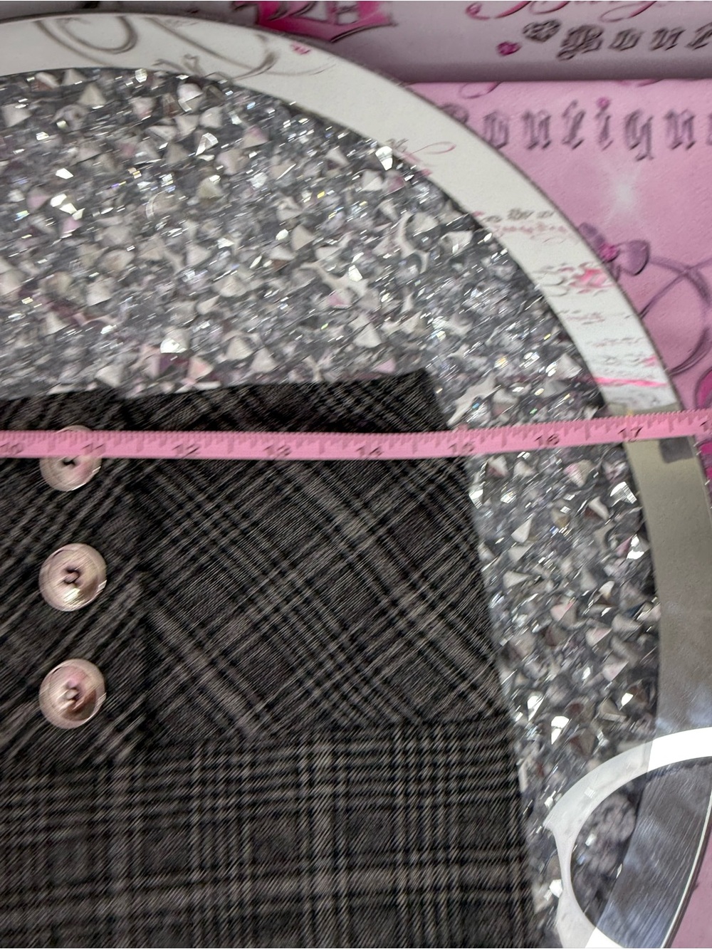 SEDUCTION pants flare leg buttons y2k Plaid High-Rise Flared Trousers — Gray - Picture 7 of 9